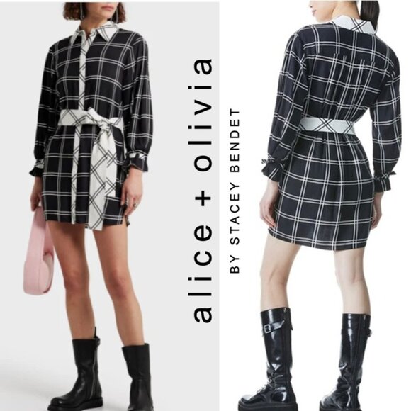 Alice + Olivia Black and White Checkered Mini Dress - Picture 1 of 5